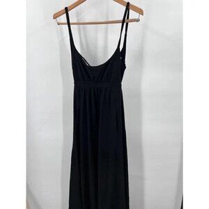Susana Monaco Scoop Neck Back Tie Black Maxi Dress Gown w/ Pockets Size Large